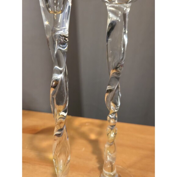 Hand Blown Twisted Glass Goblet Style Candle Holders or Vases, Set Of 2 - Picture 4 of 8